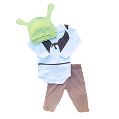 BKit Body e Calça Bebê Temático Mesversário Fantasia Shrek Com Touquinha