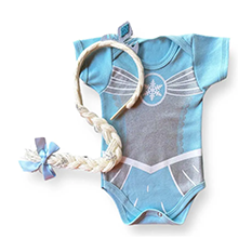 Body Vestido Bebê Frozen Elsa com Tiara Trança