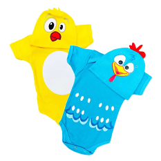 Kit Body Bebê Gêmeos Galinha Pintadinha & Pintinho Amarelinho