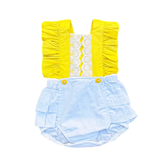 Romper Bebê Amarelo Renda