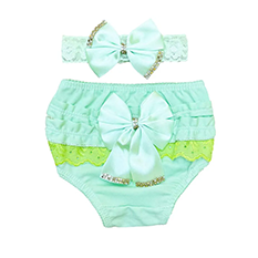 Kit Tapa Fralda com Faixa de Cabelo Renda Verde