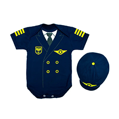 Body Bebê Luxo Comandante Piloto Avião com Boina